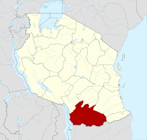 Localisation de la région de Ruvuma (en rouge) à l'intérieur de la Tanzanie