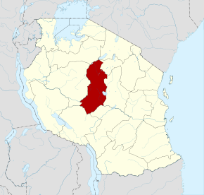 Localisation de la région de Singida (en rouge) à l'intérieur de la Tanzanie