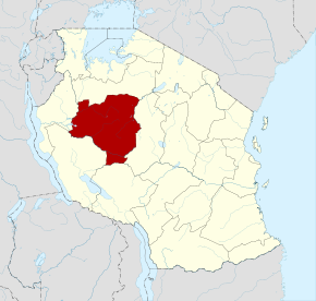 Localisation de la région de Tabora (en rouge) à l'intérieur de la Tanzanie