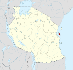 Localisation de la région de Unguja Sud et central (en rouge) à l'intérieur de la Tanzanie
