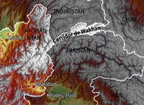 La frontière entre l'Afghanistan et la Chine au fond du corridor du Wakhan