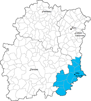 Situation du canton de Milly-la-Forêt dans le département Essonne