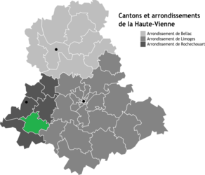 Situation du canton d'Oradour-sur-Vayres dans le département Haute-Vienne