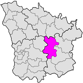 Situation du canton de Châtillon-en-Bazois dans le département Nièvre