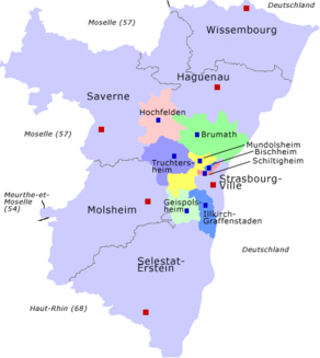 Situation du canton de Hochfelden dans le département Bas-Rhin
