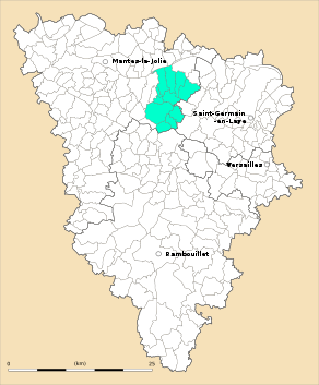Situation du canton d'Aubergenville dans le département Yvelines