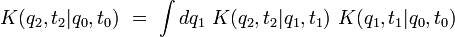  K(q_2,t_2|q_0,t_0)  \ = \ \int dq_1 \ K(q_2,t_2|q_1,t_1) \ K(q_1,t_1|q_0,t_0)