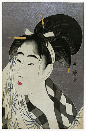 Ase o fuku onna (Femme essuyant la sueur de son visage), par Utamaro.