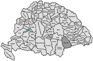 Map highlighting comitat de Hunyad comté du royaume de Hongrie