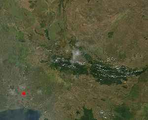 Vue satellite de la région (avec Bangkok en rouge)