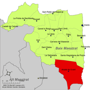 Localisation de Alcalà de Xivert dans la comarque du Baix Maestrat