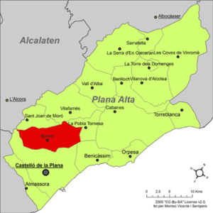 Localisation de Borriol dans la comarque de Plana Alta