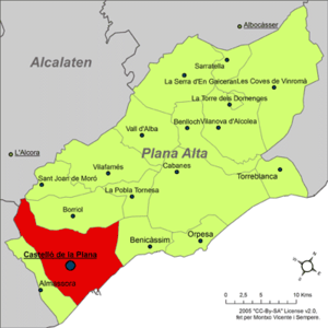 Localisation de Castellón dans la région du Plana Alta
