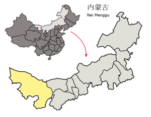 Localisation de la ligue d'Alxa (en jaune)