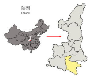 Localisation de la préfecture d'Ankang (en jaune)