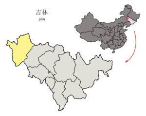 Localisation de la préfecture de Baicheng (en jaune)