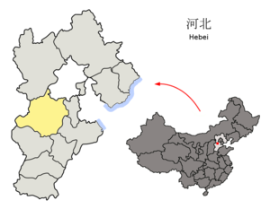 Localisation de la préfecture de Baoding (en jaune)