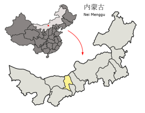 Localisation de la préfecture de Baotou (en jaune)