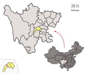 Localisation du xian de Danleng (en rose) dans la préfecture de Meishan (en jaune)