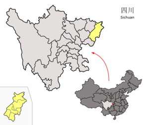 Localisation de la ville de Dazhou et de sa préfecture (en jaune)