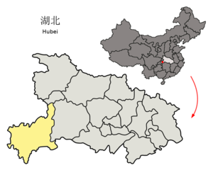 Localisation de la préfecture d'Enshi (en jaune)