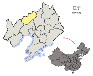 Localisation de la préfecture de Fuxin (en jaune)