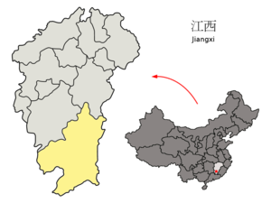 Localisation de la préfecture de Ganzhou (en jaune)