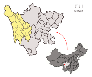 Localisation de la préfecture de Garzê (en jaune)