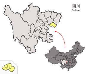 Localisation de la ville de Guang'an et de sa préfecture (en jaune)