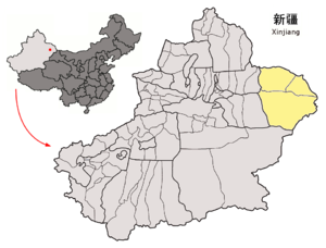 Localisation de la préfecture de Hami (en jaune)