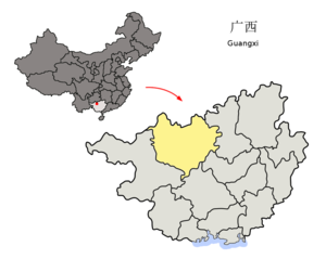 Localisation de la préfecture de Hechi (en jaune)