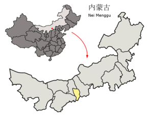 Localisation de la préfecture de Hohhot (en jaune)