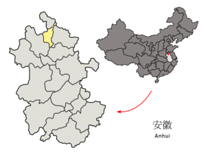 Localisation de la préfecture de Huaibei (en jaune)