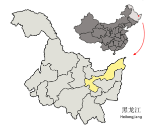 Localisation de la préfecture de Jiamusi (en jaune)