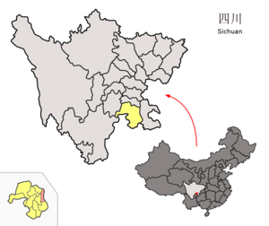 Localisation du xian de Jiang'an (en rose) dans la préfecture de Yibin (en jaune)