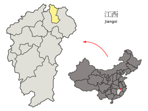 Localisation de la préfecture de Jingdezhen (en jaune)