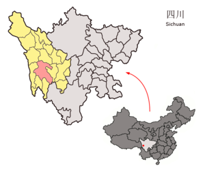 Localisation du xian de Litang (en rose) dans la préfecture de Garzê (en jaune)
