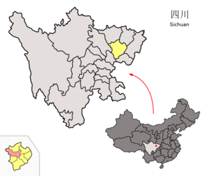 Localisation du xian de Nanbu (en rose) dans la préfecture de Nanchong (en jaune)