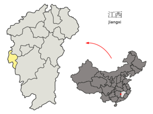 Localisation de la préfecture de Pingxiang (en jaune)