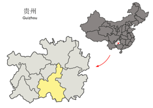 Localisation de la préfecture de Qiannan (en jaune)