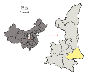 Localisation de la préfecture de Shangluo (en jaune)