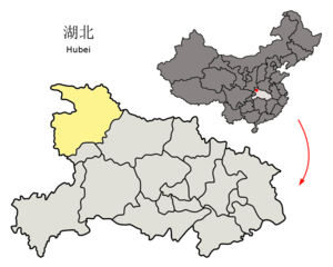 Localisation de la préfecture de Shiyan (en jaune)