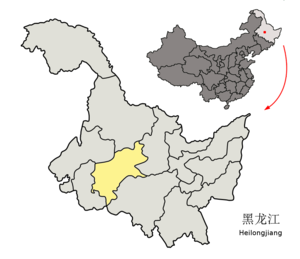 Localisation de la préfecture de Suihua (en jaune)
