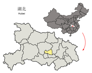 Localisation de la juridiction de Tianmen (en jaune)