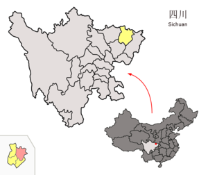 Localisation du xian de Tongjiang (en rose) dans la préfecture de Bazhong (en jaune)