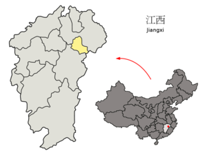 Localisation de la préfecture de Yingtan (en jaune)