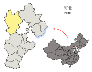 Localisation de la préfecture de Zhangjiakou (en jaune)