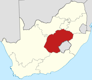Localisation de la province d'État-Libre (en rouge) à l'intérieur de l'Afrique du Sud