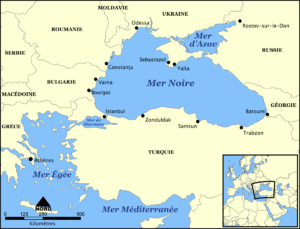 La mer Noire et ses villes côtières.