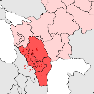 Carte du district fédéral du Nord-Caucase présentant le découpage en sujets fédéraux